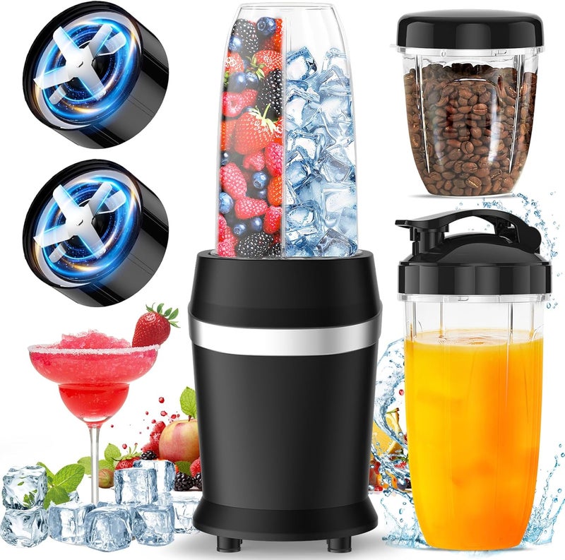 Colarlemo 12-Piece Smoothie Blender Maker 25,000 RPM Personal Blender for Ice Crushing Smoothies & Frozen Drinks Nuts with 23oz, 32oz, 37oz Portable Cups Two 6-Leaf Stainless Steel Blades, Matte Black - Image 1